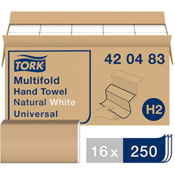 Tork Universal Multifold Hand Towel - 1 Ply - Multifold - 9.10 in x 9.50 in - Natural, White - Paper - Embossed - For Hand - 250 Per Pack - 4000 Sheet