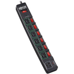 Tripp Lite Surge Protector, 7-Outlet, 6' Cord, 3-2/5 inWx15 inDx1-2/5 inH, Black