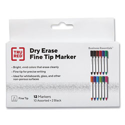 TRU RED™ Pen Style Dry Erase Marker, Fine Bullet Tip, Assorted Colors, 12/Pack