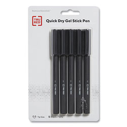 TRU RED™ Quick Dry Stick Gel Pen, Fine 0.5 mm, Black Ink/Barrel, 5/Pack