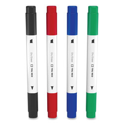 TRU RED™ Dry Erase Marker, Tank-Style Twin-Tip, Fine/Medium Bullet/Chisel Tips, Assorted Colors, 4/Pack