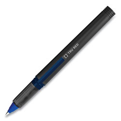 TRU RED™ Roller Ball Pen, Stick, Fine 0.5 mm, Blue Ink, Black Barrel, Dozen