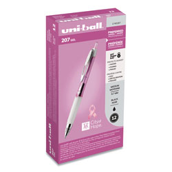 Uni-Ball Signo 207 City of Hope Edition Gel Pen, Retractable, Bold 1 mm, Black Ink, Pink Barrel, Dozen