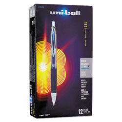 Uni-Ball Signo 207 Retractable Gel Pen, Bold 1mm, Blue Ink, Black/Blue Barrel, Dozen