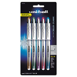 Uni-Ball VISION ELITE BLX Series Stick Roller Ball Pen, 0.8mm, Assorted Ink/Barrel, 5/Pack