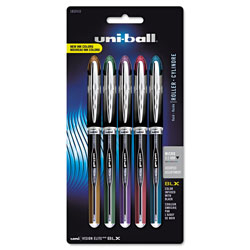 Uni-Ball VISION ELITE BLX Stick Roller Ball Pen, Micro 0.5mm, Assorted Ink/Barrel, 5/Pack
