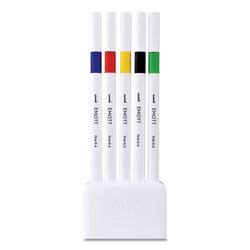 Uni-Ball EMOTT Porous Point Pens, Fine 0.4 mm, Assorted Ink, White Barrel, 5/Pack
