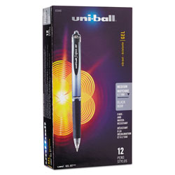 Uni-Ball Signo Retractable Gel Pen, 0.7mm, Black Ink, Black/Metallic Barrel, Dozen