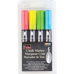 Uchida of America Bistro Chalk Marker, Erasable, Fluorescent RD, BE, GN, YW