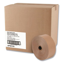 United Facility Supply Gummed Kraft Sealing Tape, 3 in Core, 2 in x 600 ft, Brown, 12/Carton