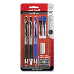 Uni-Ball 207 Mechanical Pencil with Lead and Eraser Refills, 0.7 mm, HB (#2), Black Lead, Assorted Barrel Colors, 3/Set (UBC70139)