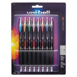 Uni-Ball Signo 207 Retractable Gel Pen, Medium 0.7mm, Assorted Ink, Black Barrel, 8/Set (UBC40110)