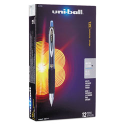 Uni-Ball Signo 207 Retractable Gel Pen, Micro 0.5mm, Blue Ink, Smoke/Black/Blue Barrel, Dozen (UBC61256)