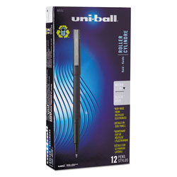 Uni-Ball Stick Roller Ball Pen, Micro 0.5mm, Black Ink, Black Matte Barrel, Dozen (UBC60151)