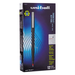 Uni-Ball Stick Roller Ball Pen, Micro 0.5mm, Red Ink, Black Matte Barrel, Dozen (UBC60152)