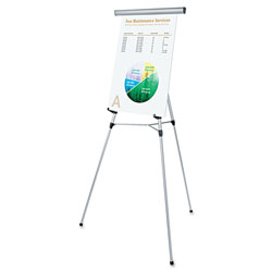 Universal 3-Leg Telescoping Easel with Pad Retainer, Adjusts 34 in to 64 in, Aluminum, Silver