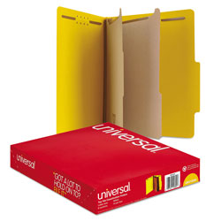 Universal Bright Colored Pressboard Classification Folders, 2" Expansion, 2 Dividers, 6 Fasteners, Letter Size, Yellow Exterior, 10/Box (UNV10304)