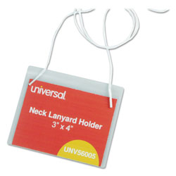 Universal Clear Badge Holders w/Neck Lanyards, 3 x 4, White Inserts, 100/Box