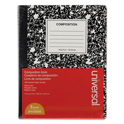 Universal Composition Book, Medium/College Rule, Black Marble Cover, (100) 9.75 x 7.5 Sheets, 6/Pack (UNV20946)