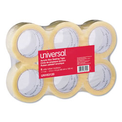 Universal Deluxe General-Purpose Acrylic Box Sealing Tape, 1.7 mil, 3" Core, 1.88" x 109 yds, Clear, 6/Pack (UNV63120)