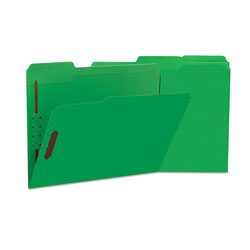 Universal Deluxe Reinforced Top Tab Fastener Folders, 0.75" Expansion, 2 Fasteners, Letter Size, Green Exterior, 50/Box (UNV13522)