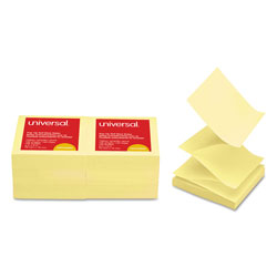 Universal Fan-Folded Self-Stick Pop-Up Note Pads, 3 in x 3 in, Yellow, 100 Sheets/Pad, 12 Pads/Pack