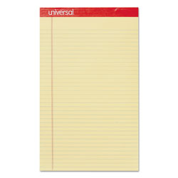 Universal Perforated Ruled Writing Pads, Wide/Legal Rule, Red Headband, 50 Canary-Yellow 8.5 x 14 Sheets, Dozen (UNV40000)
