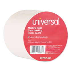 Universal Removable General-Purpose Masking Tape, 3" Core, 18 mm x 54.8 m, Beige, 6/Pack (UNV51334)