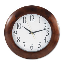 Universal Round Wood Wall Clock, 12.75 in Overall Diameter, Cherry Case, 1 AA (sold separately)