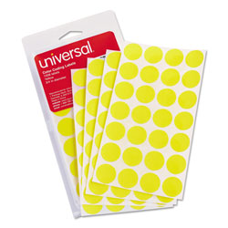 Universal Self-Adhesive Removable Color-Coding Labels, 0.75" dia, Yellow, 28/Sheet, 36 Sheets/Pack (UNV40114)