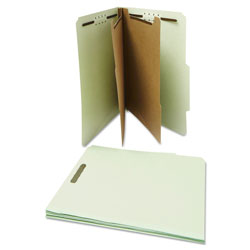 Universal Six-Section Pressboard Classification Folders, 2 in Expansion, 2 Dividers, 6 Fasteners, Letter Size, Gray-Green, 10/Box