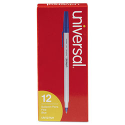 Universal Ballpoint Pen, Stick, Fine 0.7 mm, Blue Ink, Gray Barrel, Dozen (UNV27421)