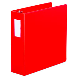 Universal Deluxe Non-View D-Ring Binder with Label Holder, 3 Rings, 3 in Capacity, 11 x 8.5, Red