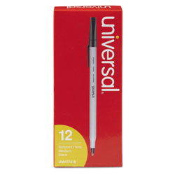 Universal Stick Ballpoint Pen, Medium 1mm, Black Ink, Gray Barrel, Dozen