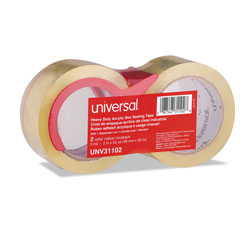 Universal Heavy-Duty Acrylic Box Sealing Tape with Dispenser, 3 in Core, 1.88 in x 54.6 yds, Clear, 2/Pack
