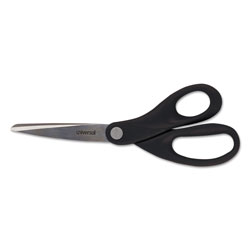 Universal Stainless Steel Office Scissors, 8 in Long, 3.75 in Cut Length, Black Straight Handle