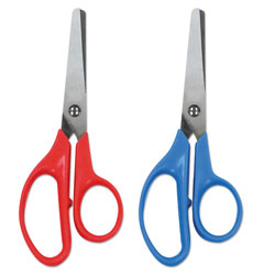 Universal Kids' Scissors, Rounded Tip, 5 in Long, 1.75 in Cut Length, Assorted Straight Handles, 2/Pack