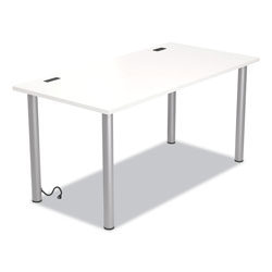 Union & Scale™ Essentials Writing Table-Desk with Integrated Power Management, 59.7 in x 29.3 in x 28.8 in, White/Aluminum
