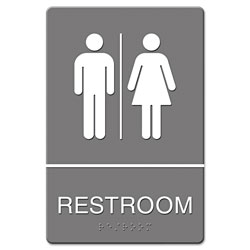 Quartet® ADA Sign, Restroom Symbol Tactile Graphic, Molded Plastic, 6 x 9, Gray