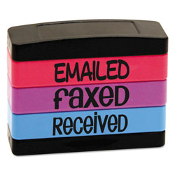 U.S. Stamp & Sign Stack Stamp, EMAILED, FAXED, RECEIVED, 1 13/16 x 5/8, Assorted Fluorescent Ink