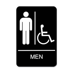 U.S. Stamp & Sign ADA Sign, Men/Wheelchair Accessible Tactile Symbol, Plastic, 6 x 9, Black/White