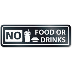 U.S. Stamp & Sign No Food Or Drinks Window Sign, 2-1/2 in x 8-1/2 in, White
