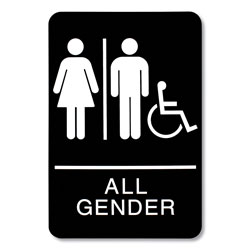 U.S. Stamp & Sign ADA Sign, All Gender/Wheelchair Accessible Tactile Symbol, Plastic, 6 x 9, Black/White