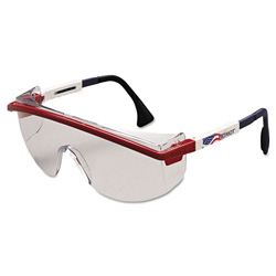 Uvex Safety Astrospec 3000 Safety Glasses, Clear Lens with Red/White/Blue Frame