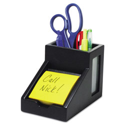 Victor Midnight Black Collection Pencil Cup with Note Holder, 4 x 6 3/10 x 4 1/2, Wood