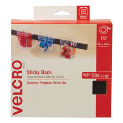 Velcro Sticky-Back Fasteners, Removable Adhesive, 0.75 in x 30 ft, Black