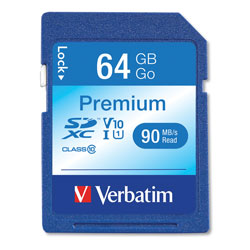 Verbatim 64GB Premium SDXC Memory Card, UHS-I V10 U1 Class 10, Up to 90MB/s Read Speed