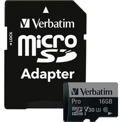 Verbatim Memory Card, microSDHC, w/Adapter, 16GB