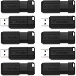 Verbatim USB 2.0 Drive, Push-Pull Slide, 32GB, 10/PK, Black
