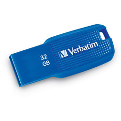 Verbatim 32GB Ergo USB 3.0 Flash Drive - Blue - The Ergo USB drive features an ergonomic design for in-hand comfort and COB design for enhanced reliability.
